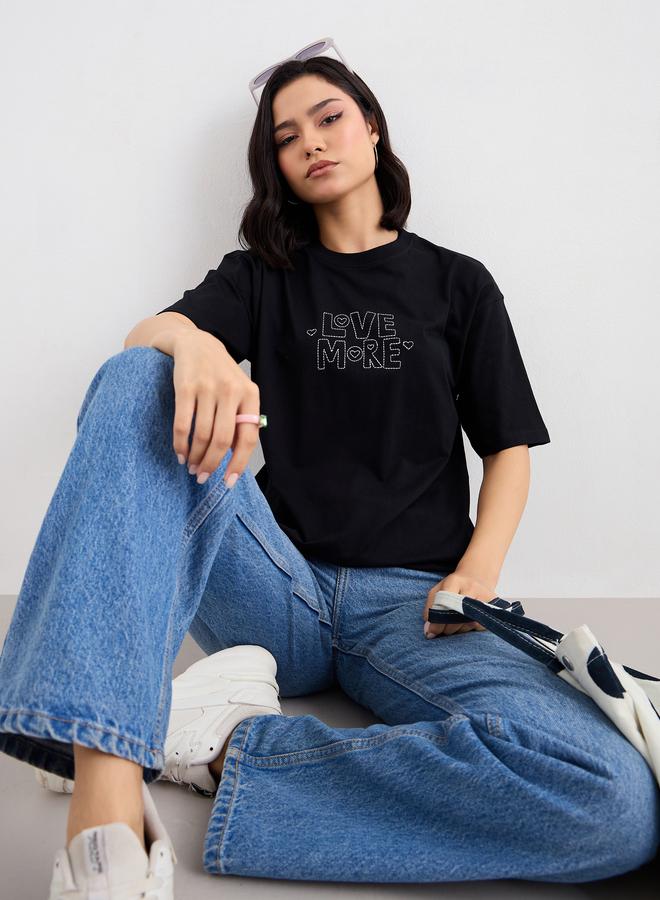 Styli Embroidered Slogan Round Neck Oversized T-Shirt - Image 5